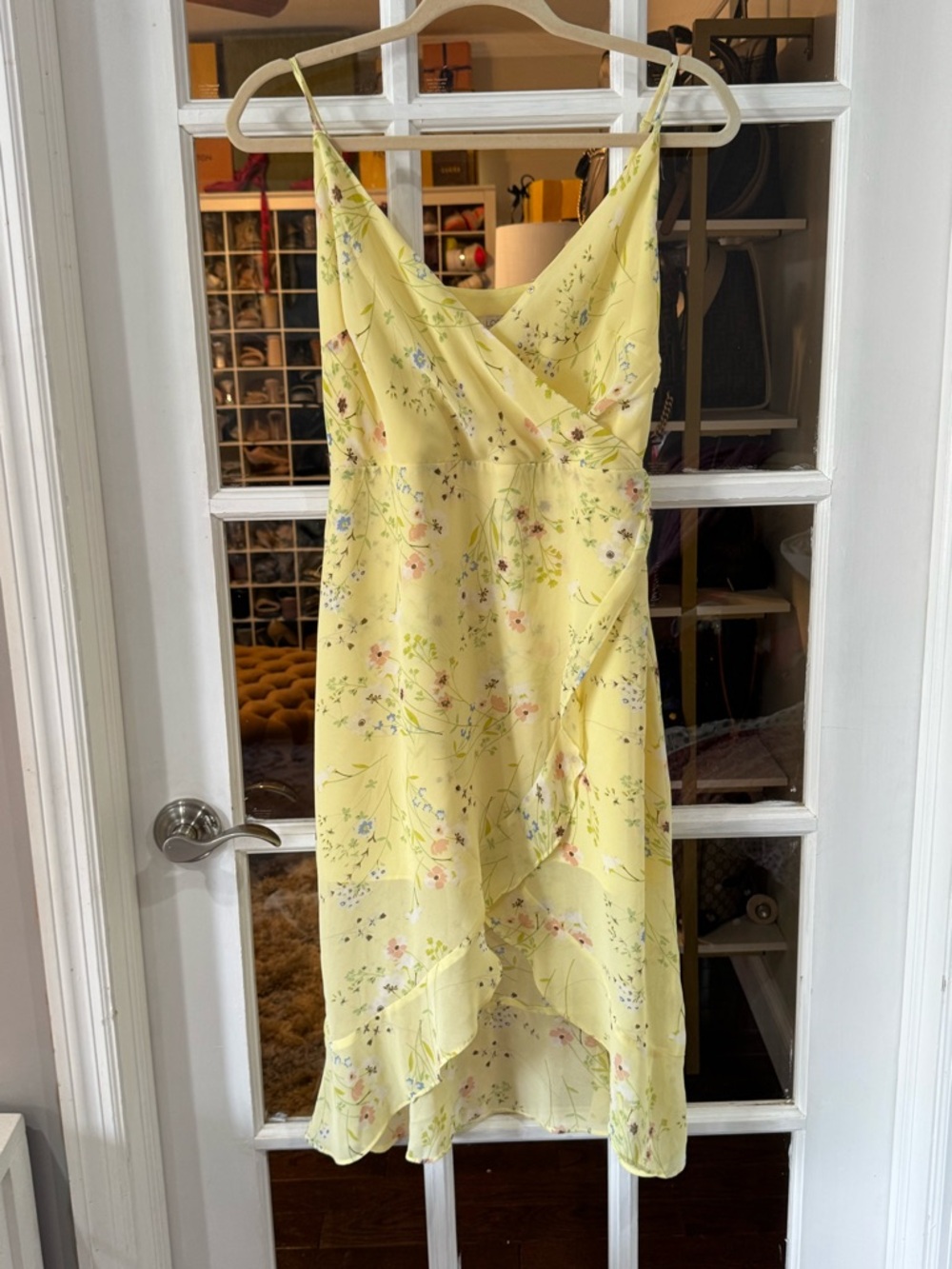 LOFT Yellow Floral Wrap-Style Midi Dress - Picture 2 of 6